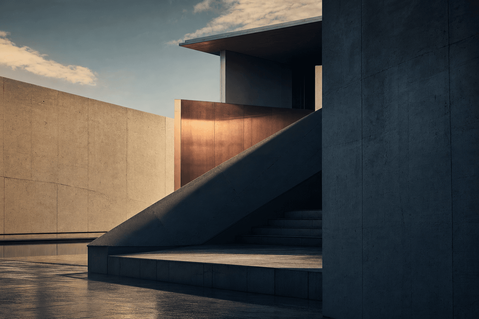 Structured architectural forms in shadow and light